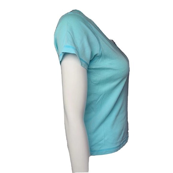 PJ SALVAGE Solid All Blue Short Sleeve V Neck Pajama Top Womens Size S Small - Picture 4 of 7